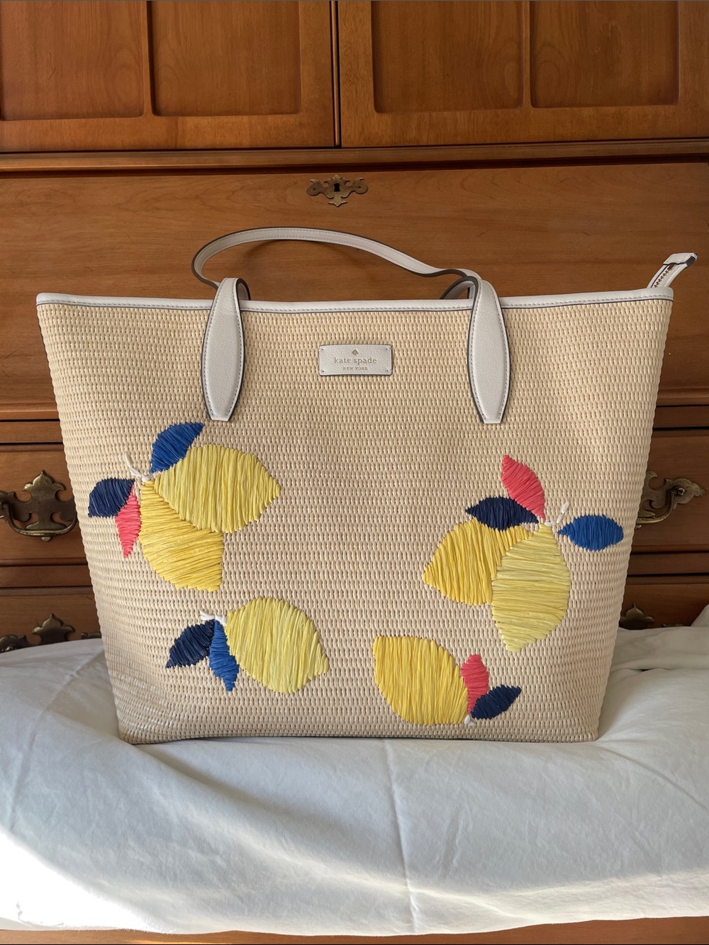 EUC | Kate Spade Ash Straw Lemon Zest Large Tote Bag